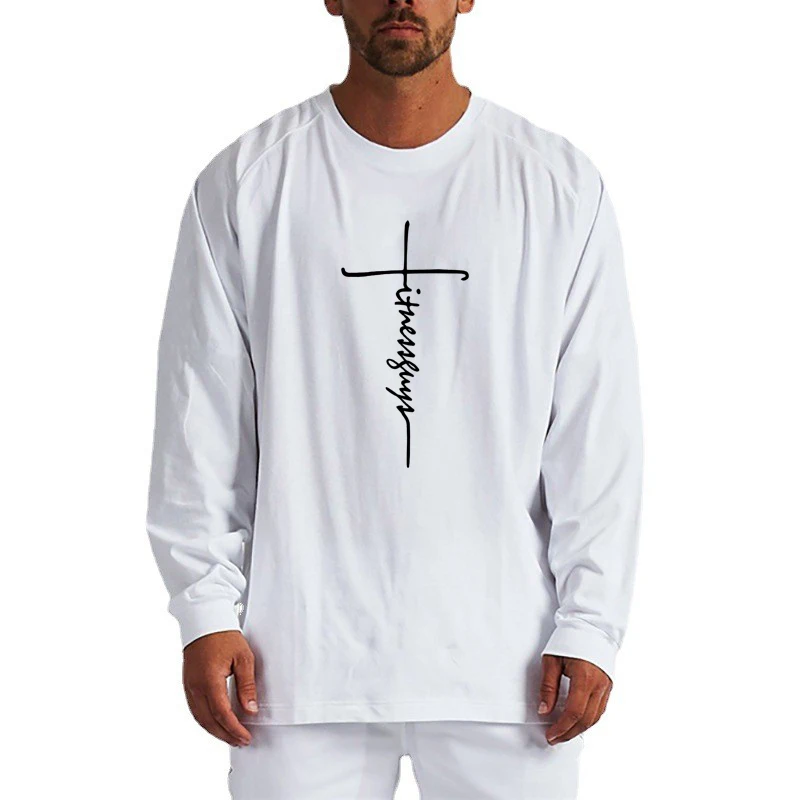 

Oversized Long Sleeve Loose Cotton Clothing Mens Drop Shoulder Casual Autumn Breathable Shirts Gym Fitness Bodybuilding T-Shirts