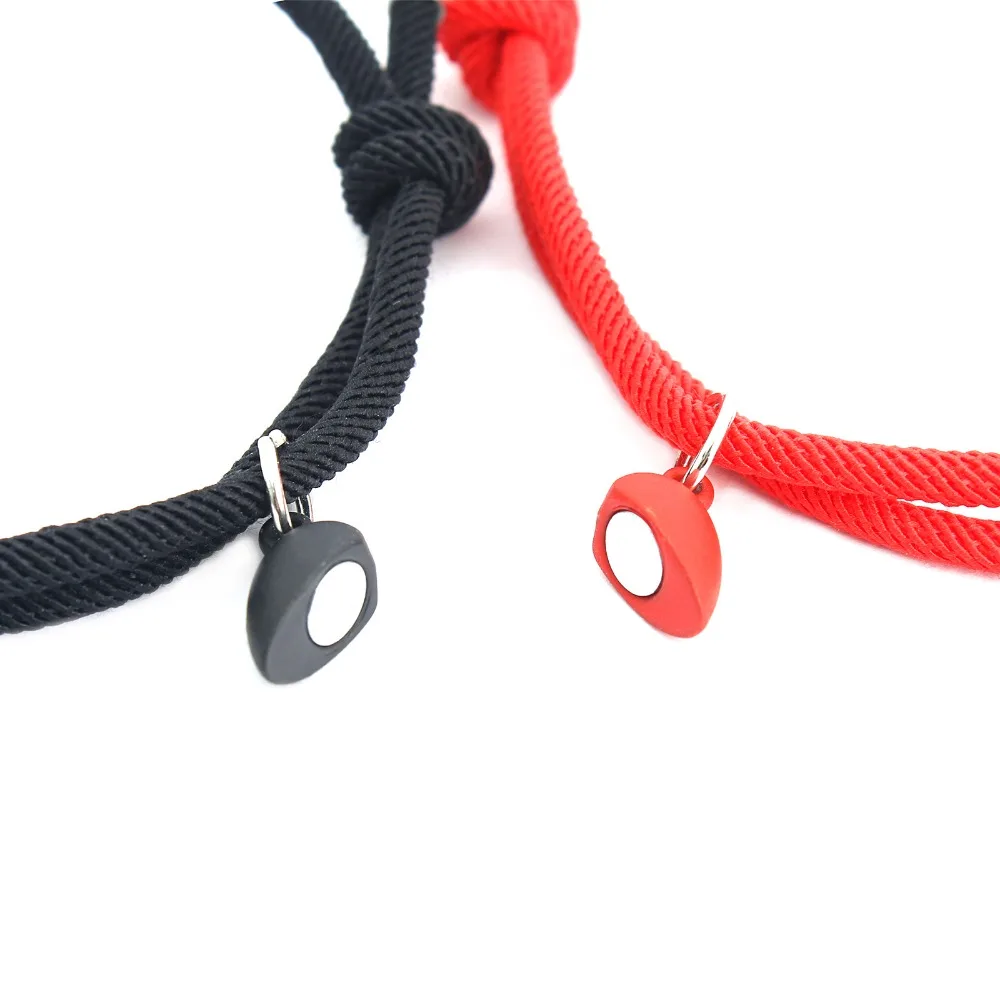 2 قطعة مجموعة أسود أبيض اليد حبل الحب المغناطيسي زوجين سوار أفضل صديق حفلة أنيقة فضي القلب سحر هدية #6