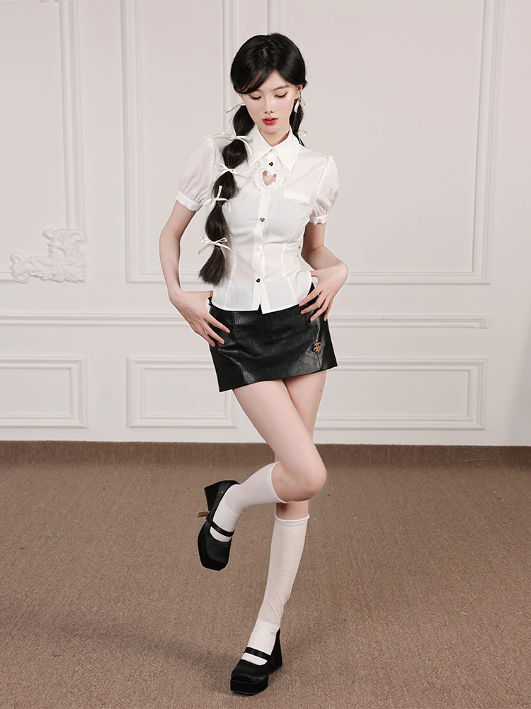 

High Waist A-Line Skirt for Women Bla Slimming PU Leather ort Skirt Spring 2023 New Arrival Ele Ladylike Sle