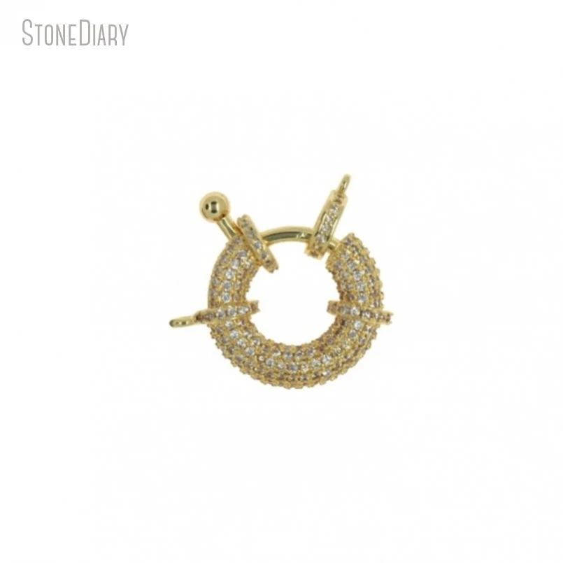 

5Pcs Wholesale Gold Color Copper Invisible Setting Cubic Zirconia Round Coin Shape Circle Snap Hook Accessory Clasps FC51074