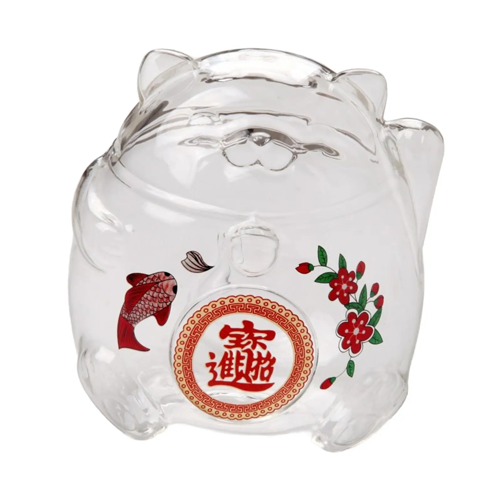 Cute Clear Animal Money Bank Lucky Cat Coin Saver for Home Decor Table Ornament Gift