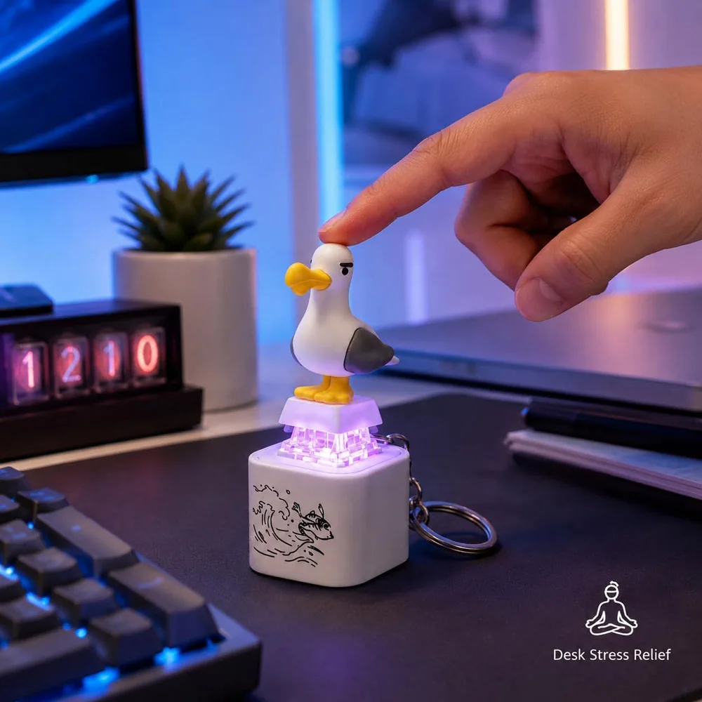 Seagull Mine Sound Button Keychain, Rechargeable Fidget Clicker with Real Sound & LED Light for Adults