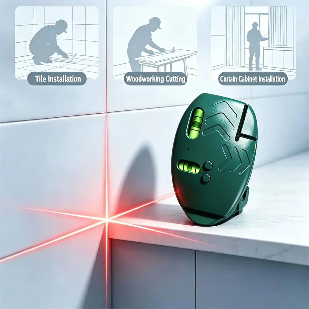 1/2 Stück hochpräzises Rot-Grün-Laser-Nivelliergerät, Mini-Winkelmesser, wiederaufladbar, Boden-Nivelliergerät, hochintensives Licht, Werkzeuge – Detail 12