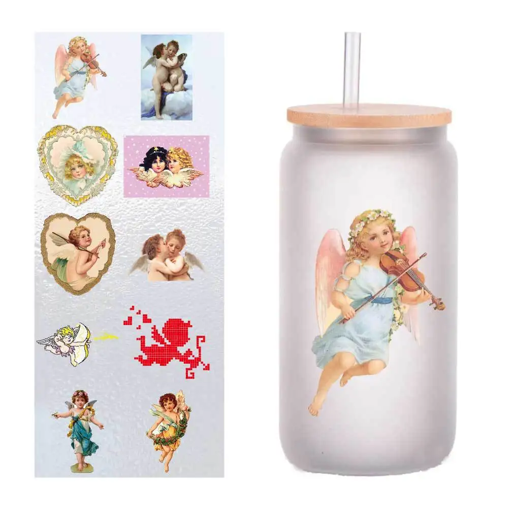 

10 PCs/Pack Cupid UV transfer sticker Crystal label glass sticker customized four inches