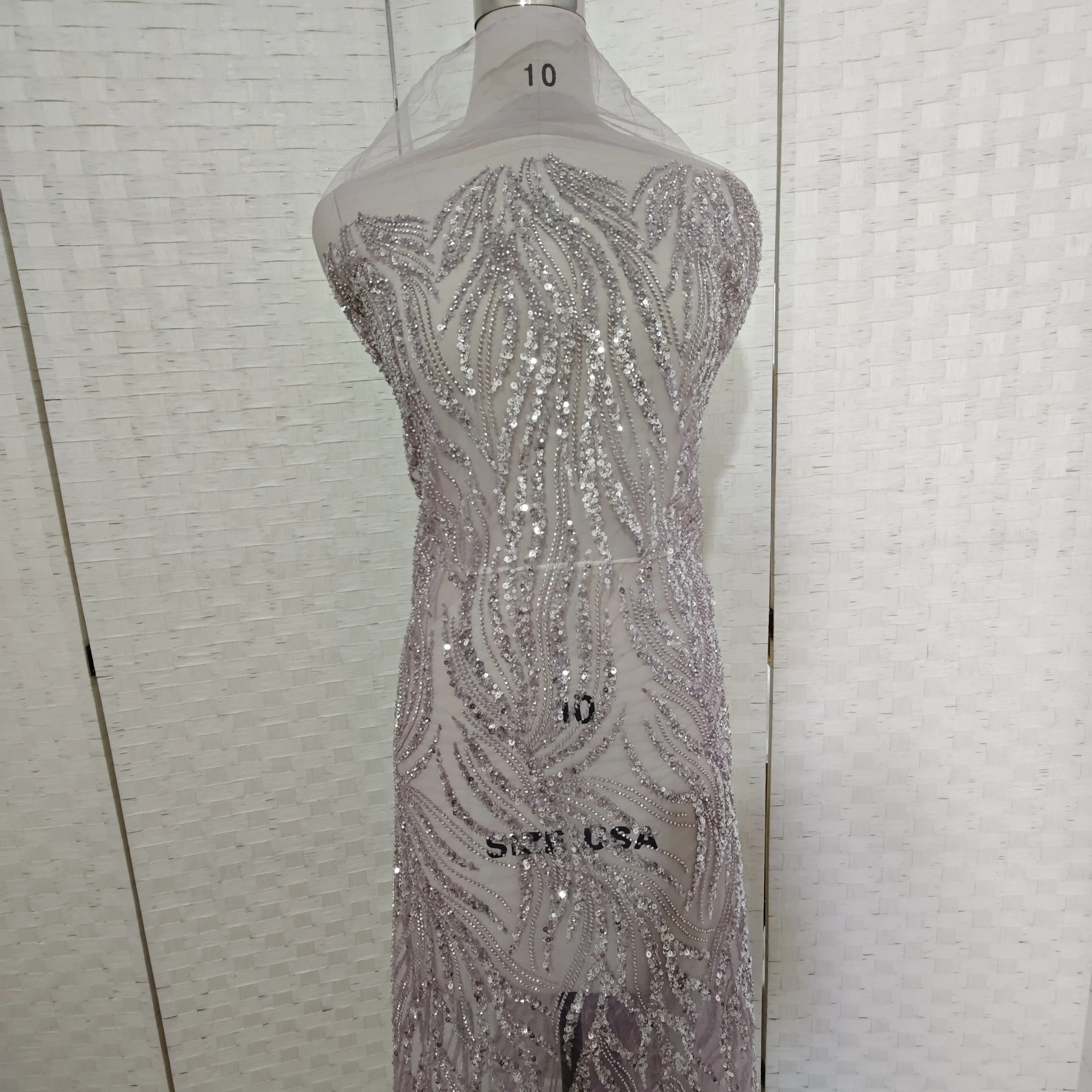 Novo tecido de renda de casamento com lantejoulas contas transparentes tecido de renda vestido de casamento personalização de renda