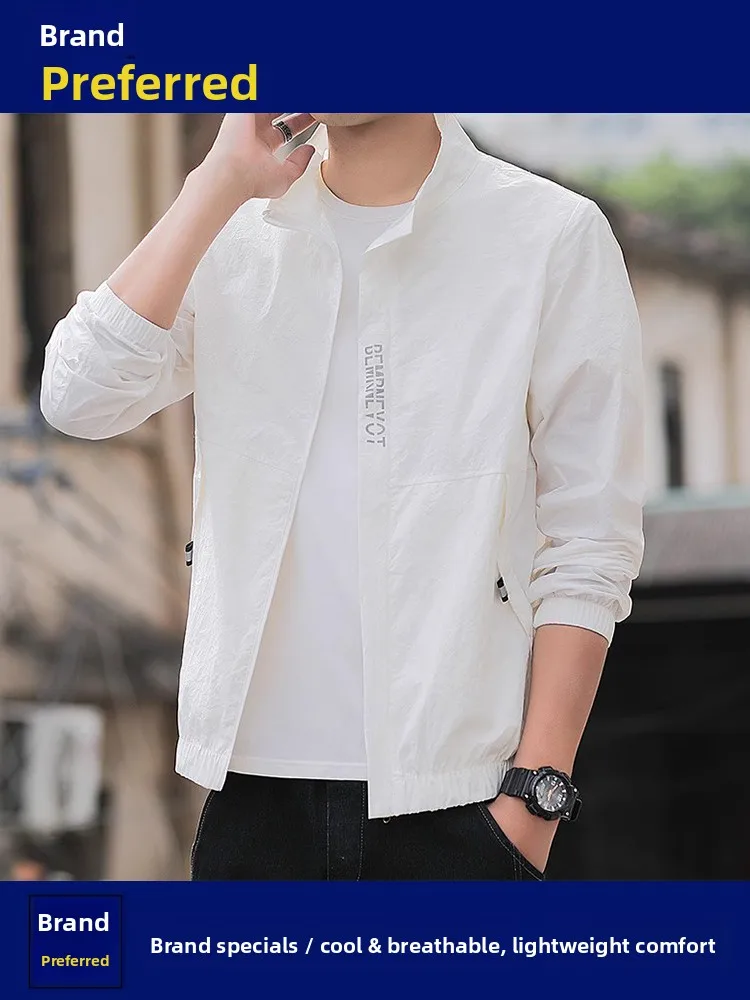 

Sun Protection Ice Silk Jaet Stand Collar Thin Men's Summer New Sle Anti-Uv Heat Resistant Outerwear Nylon Fabric Long Sl...