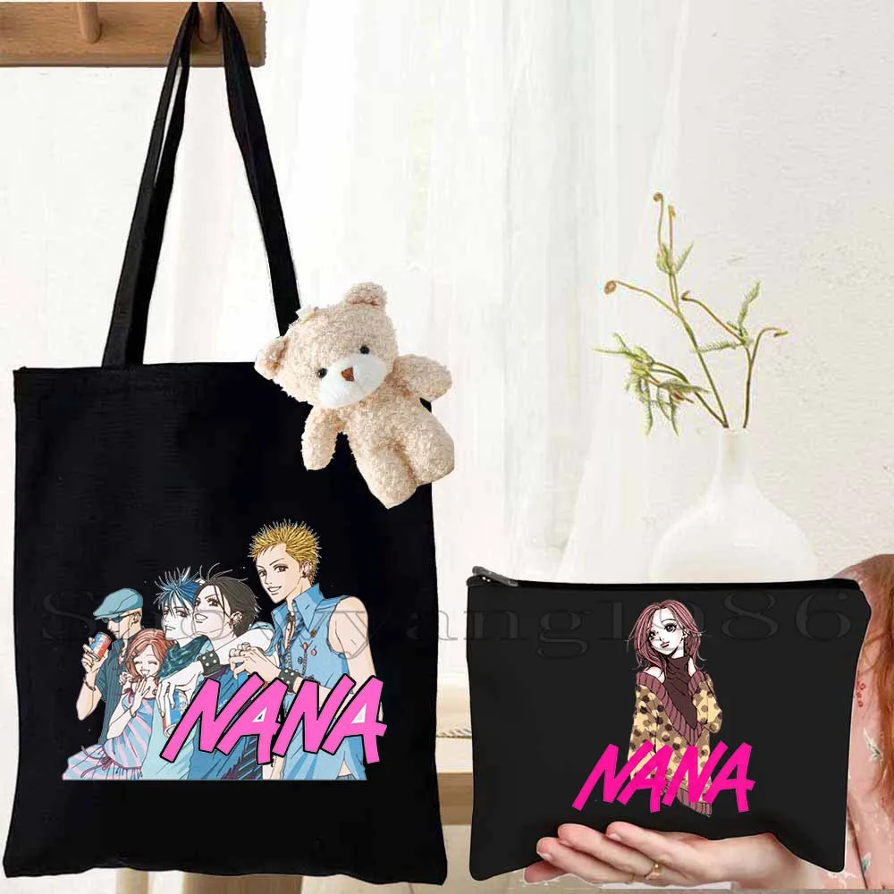 3pcs NANA Anime Manga Shopping Tote Bag Nana Osaki And Ren Honjo Lotus Flower Handbag Shoulder Bag Casual Women Canvas Bag