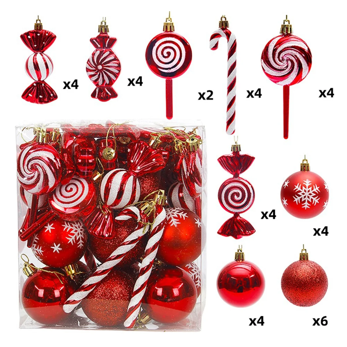 A71P 36Pcs Christmas Ball Christmas Tree Hanging Pendants Printed Shaped Pendant Christmas Spheres Red