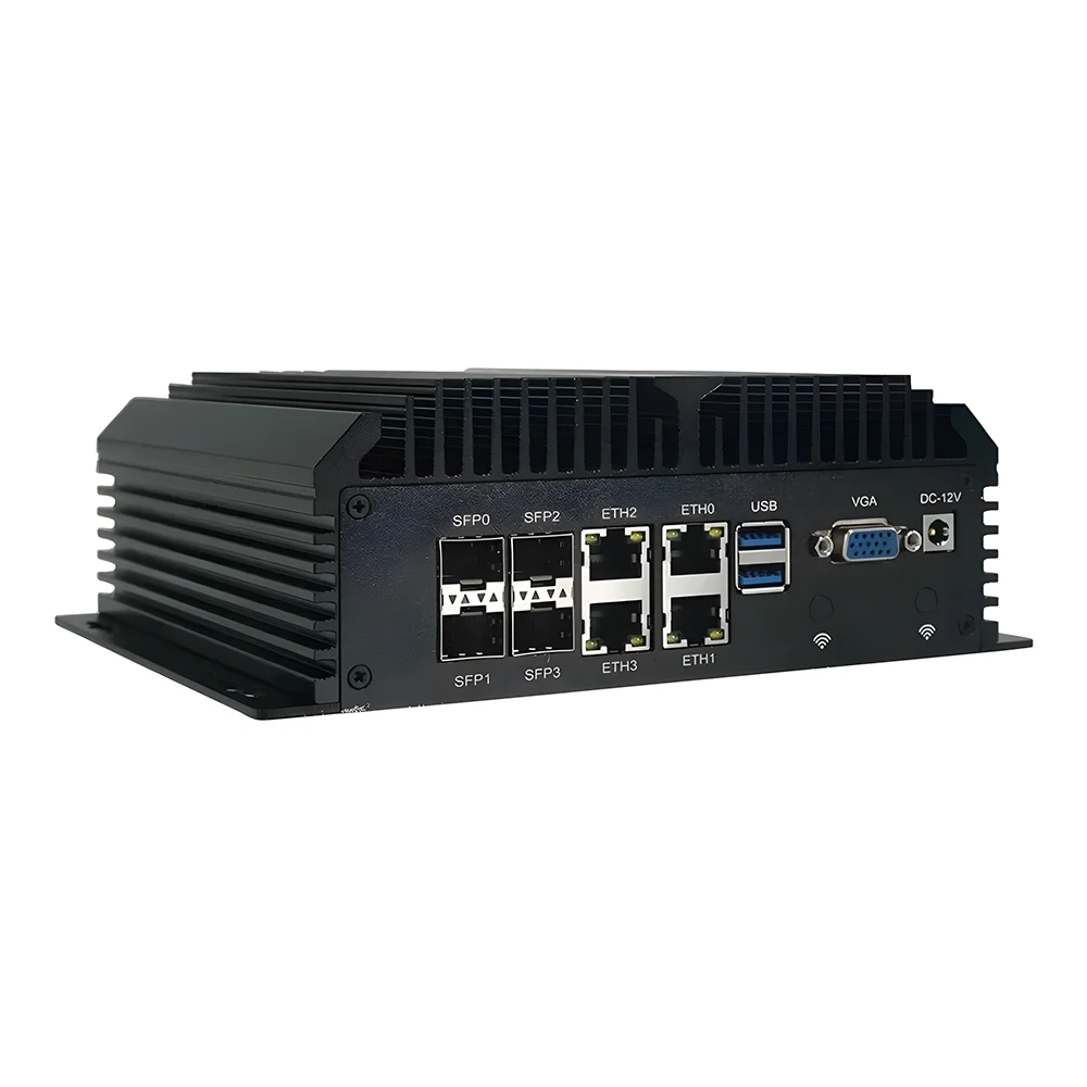 Intel Atom C3758 C3958 Fanless Industrial Computer 8-Core with RS485 COM 4x2.5G LAN & 4x SFP Server Low-Power Embedded PC Box