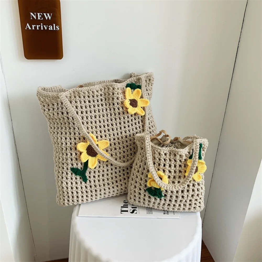 Knitted Handbags Female Large Capacity Totes Women\'s Shoulder Bag Autumn Winter Bag Purses Casual Woven Shopping Bag