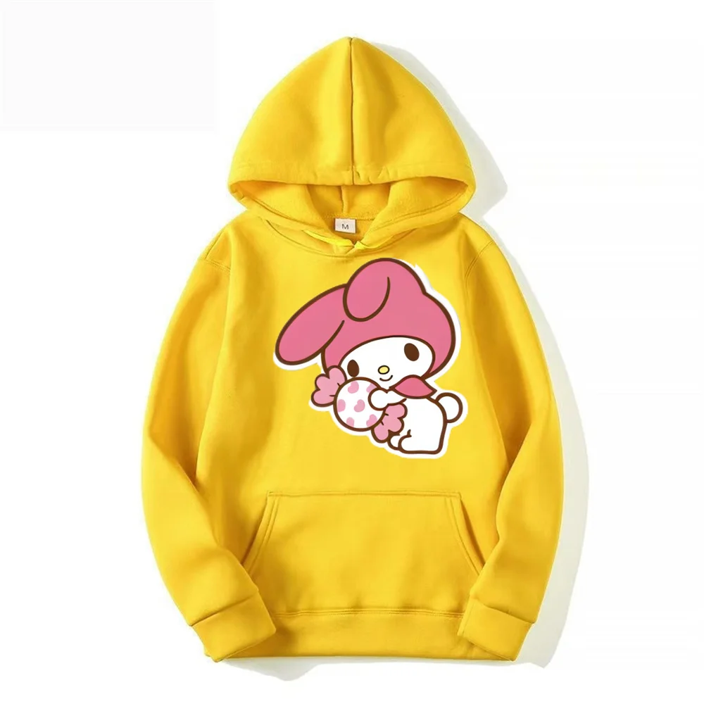 My melody And Kuromi Cartoon Anime Women Pullover Tops Spring Autumn Men Oversized Sweatshirt 2024 New Couple Hoodie Clothes