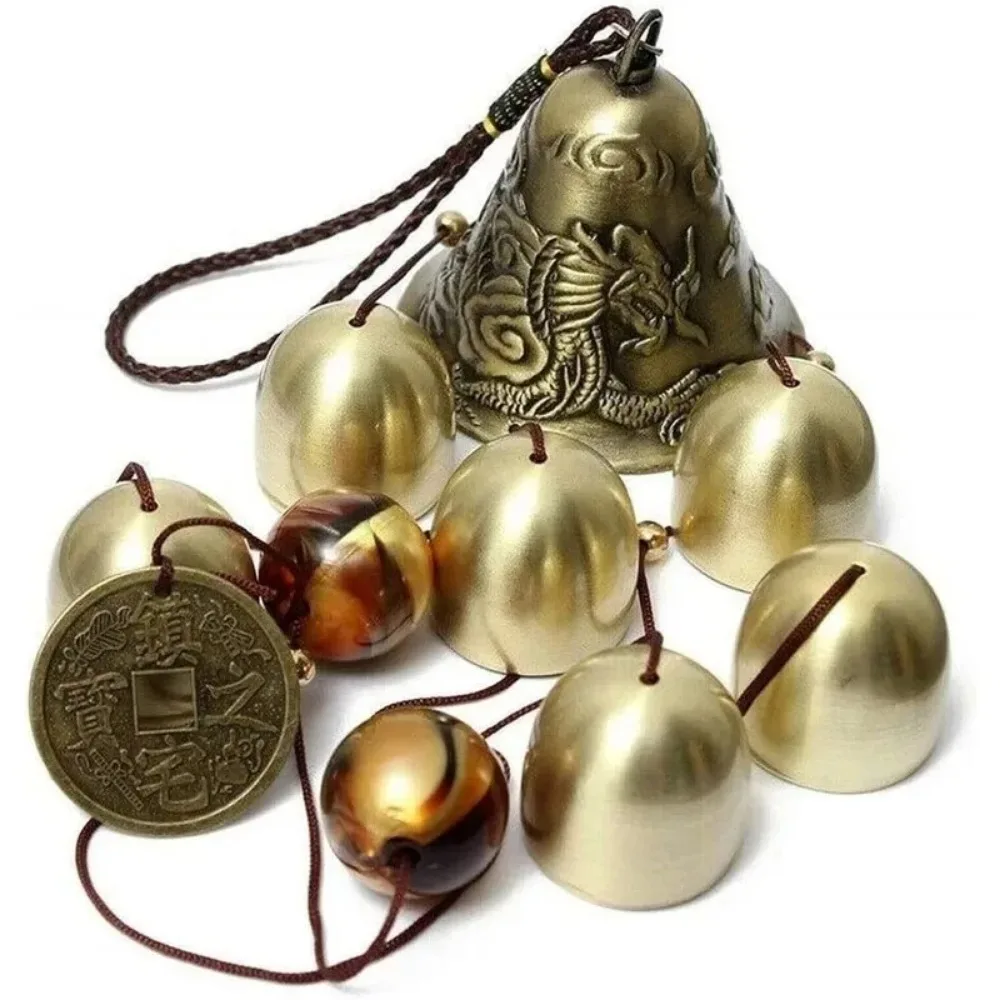 NEW  Wind Chimes Lucky Fengshui Dragon Bell - 6 Copper Alloy Bells Hanging Wind Chime for Home Garden - Good Luck Blessing