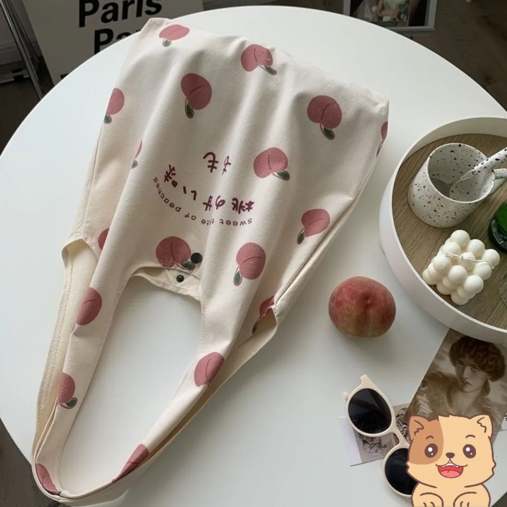 Cute Strawberry Tote Bag Aesthetic for School Girls Purses Shopper Designer Handbag Women Peach Print Eco Shoulder Bags