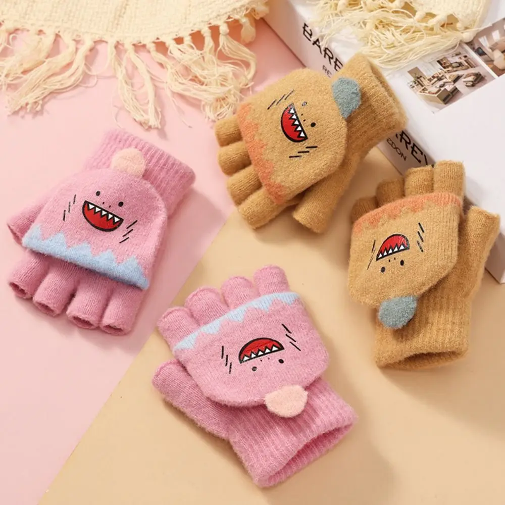 

New Writing Easily Half Finger Gloves Elastic Cute Wool Knitted Gloves Plush Warm Winter Kids Mitten Boys Girls Gift