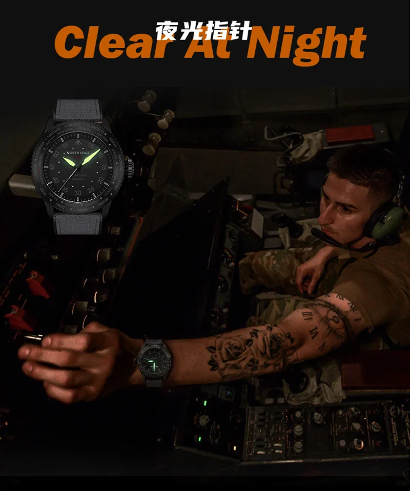 NORTH EDGE MACH Sports Electronic Watch Pointer Type Solar Charging Quartz Watch Luminous Waterproof Long Battery Light Energy