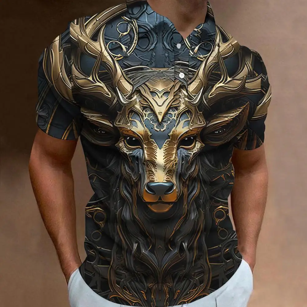 Nuova Polo con stampa animalier 3d per uomo t-Shirt Polo da uomo retrò Street Fashion abbigliamento uomo felpa da Golf allentata oversize Top
