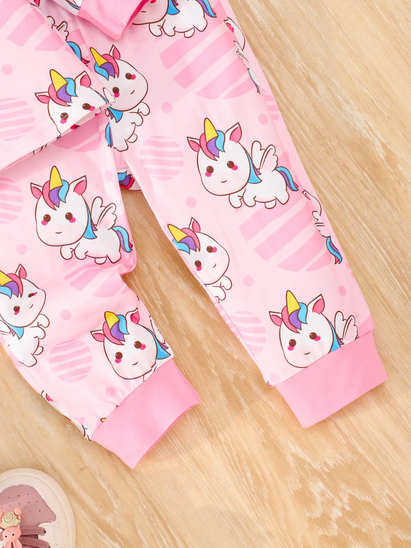 2-Piece Autumn Baby Girl Cartoon Comfortable Simple Cute Long Sleeve Trousers Loose Pajamas Set Unicorn Full Print Pattern