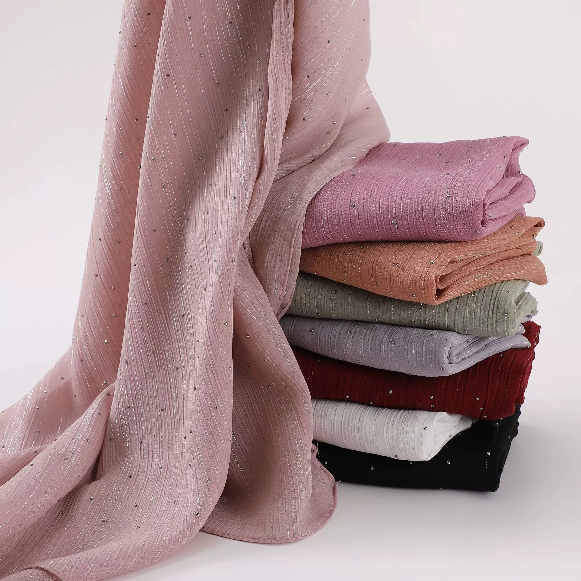 Plain Wrinkle Rhinestone Shiny Dot Shimmer Shawls Scarf High Quality Wrap Beach Pashmina Stole Bufandas Muslim Hijab 180*70Cm