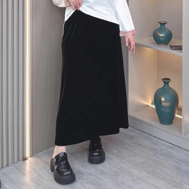 

Женская утягивающая черная юбка-миди трапециевидной формы с высокой талией больших размеров, эластичная повседневная юбка для Petit, весенне-осенние наряды