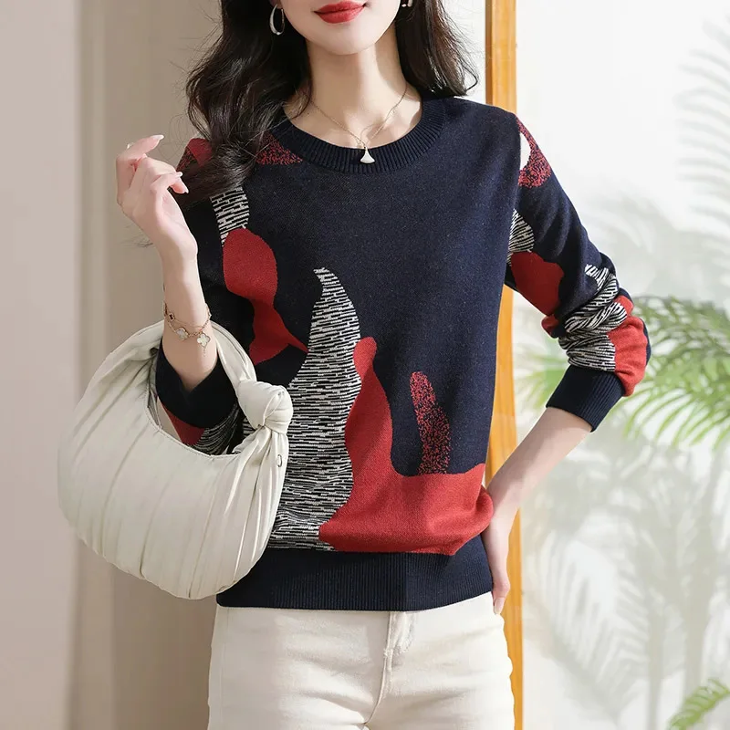 

Women Clothes Chic Vintage Wool Knitted Pullovers Winter Loose New Fashion Casual Sweaters O-neck Thick Warm Top Knitwear