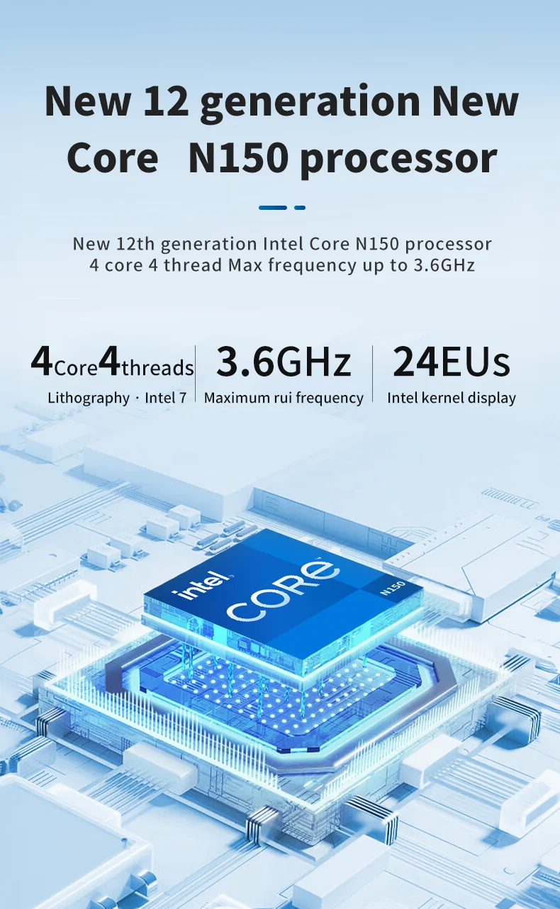 MINI PC Intel Twin Lake N150 16GB 512GB LPDDR5 M.2 2242 NGFF NVMe SSD Max 2TB WIFI Bluetooth Computer tascabile