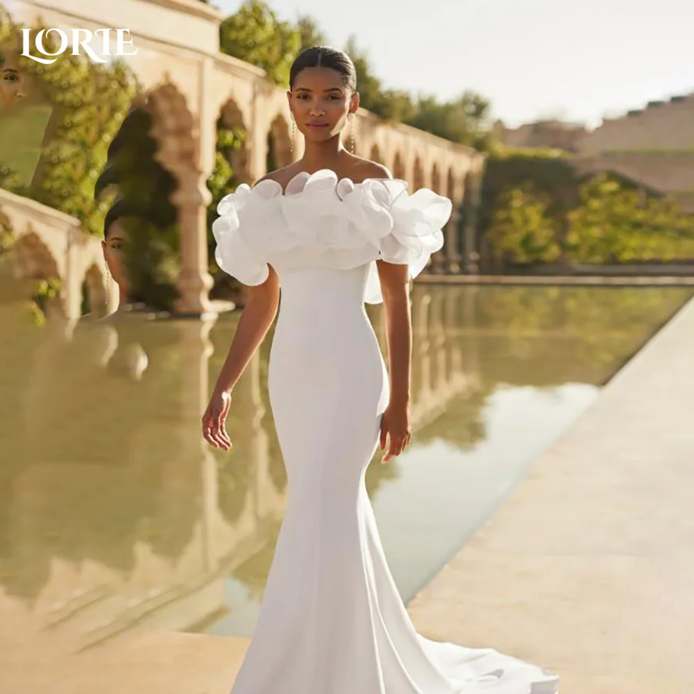 

LORIE Lace Vintage Wedding Dresses Off Shoulder A-Line Backless Bridal Gowns Princess 3D Flower Shoulder Bride Dress Customized
