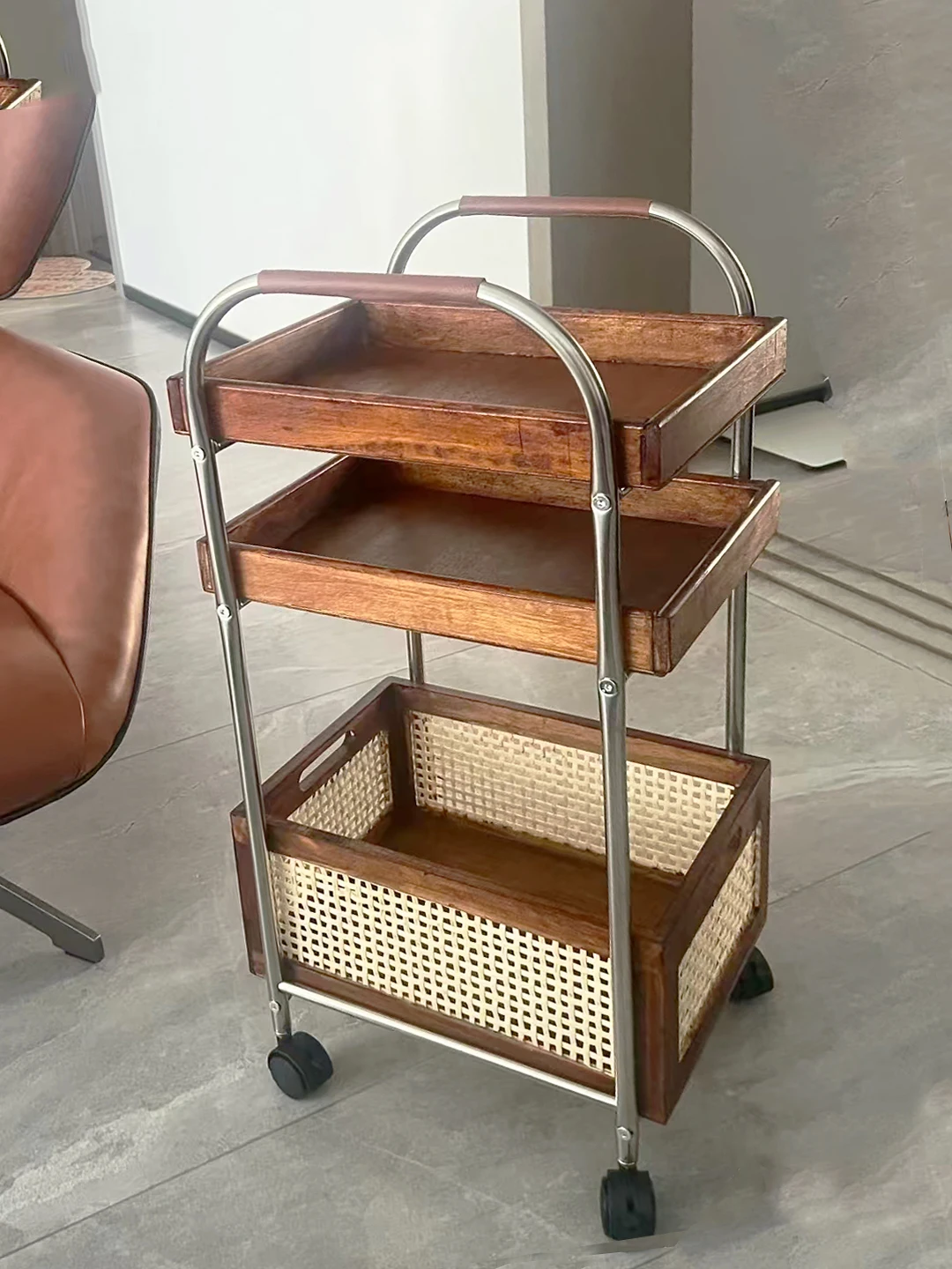 

Stainl Steel Wheeled Side Table Living Room Nordic Ins Mobile Sofa Storage Ra Organizer Hand Tru Cart Metal Material