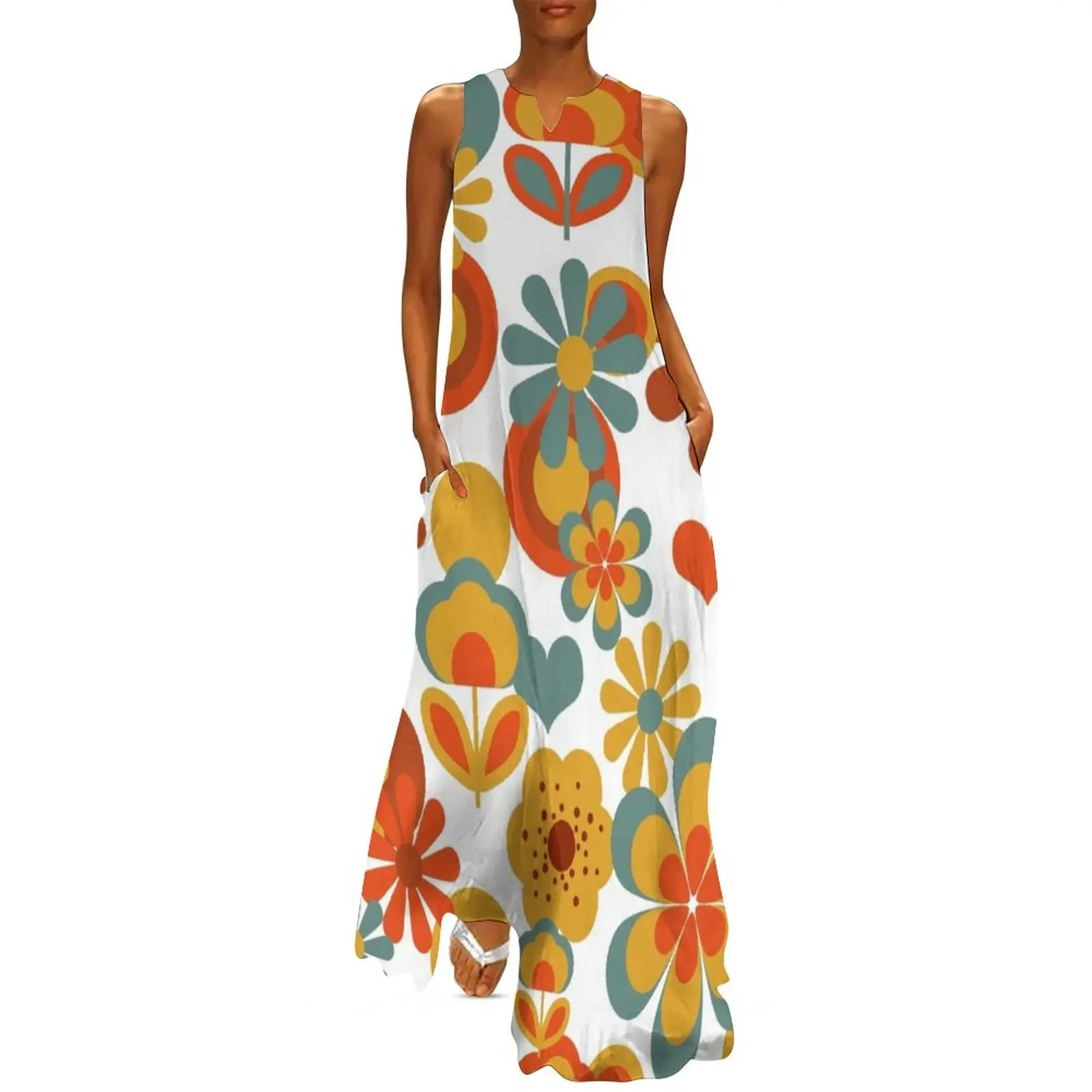 

70s Flower Power Long Dress dress women summer 2025 Long dresses elegant guest wedding dress Summer dresses for women