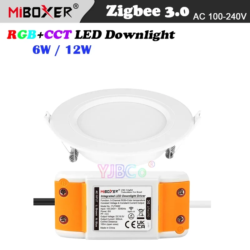 Miboxer 6W/12W Zigbee 3.0 RGB+CCT LED Downlight AC110V 220V Ceiling Light Round Panel lamp Zigbee 3.0 Remote/APP/Voice Control