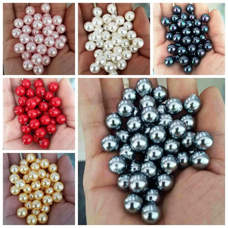 High Quality Shell Pearl Beads Multicolor Loose Half Hole 6-14mm Smooth Round Shape Earrings Jewelry Accessories 20pcs sk435