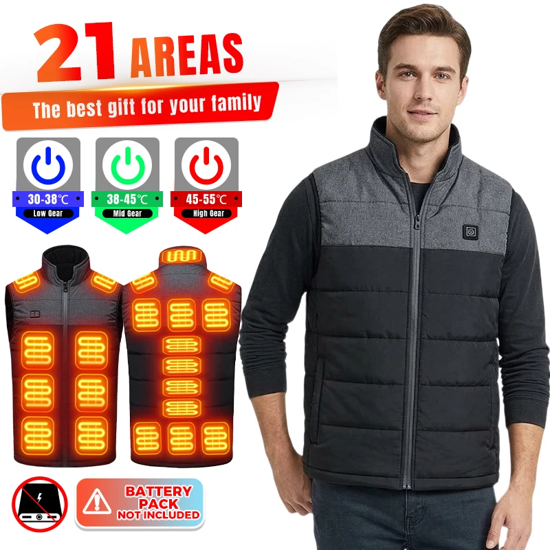21/15 Areas Heated Vest Men Women for Winter Motorcycle Riding Jacket USB Electric Heating Lightweight Inner for Outdoor Gear