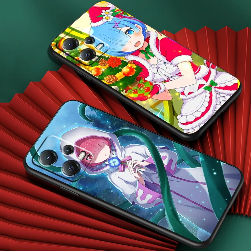 Re Zero Rem Emilia For Xiaomi Redmi Note 13 12R 12 12S Turbo 11 11T 11S 10 10S Pro Plus 5G Black TPU Phone Case