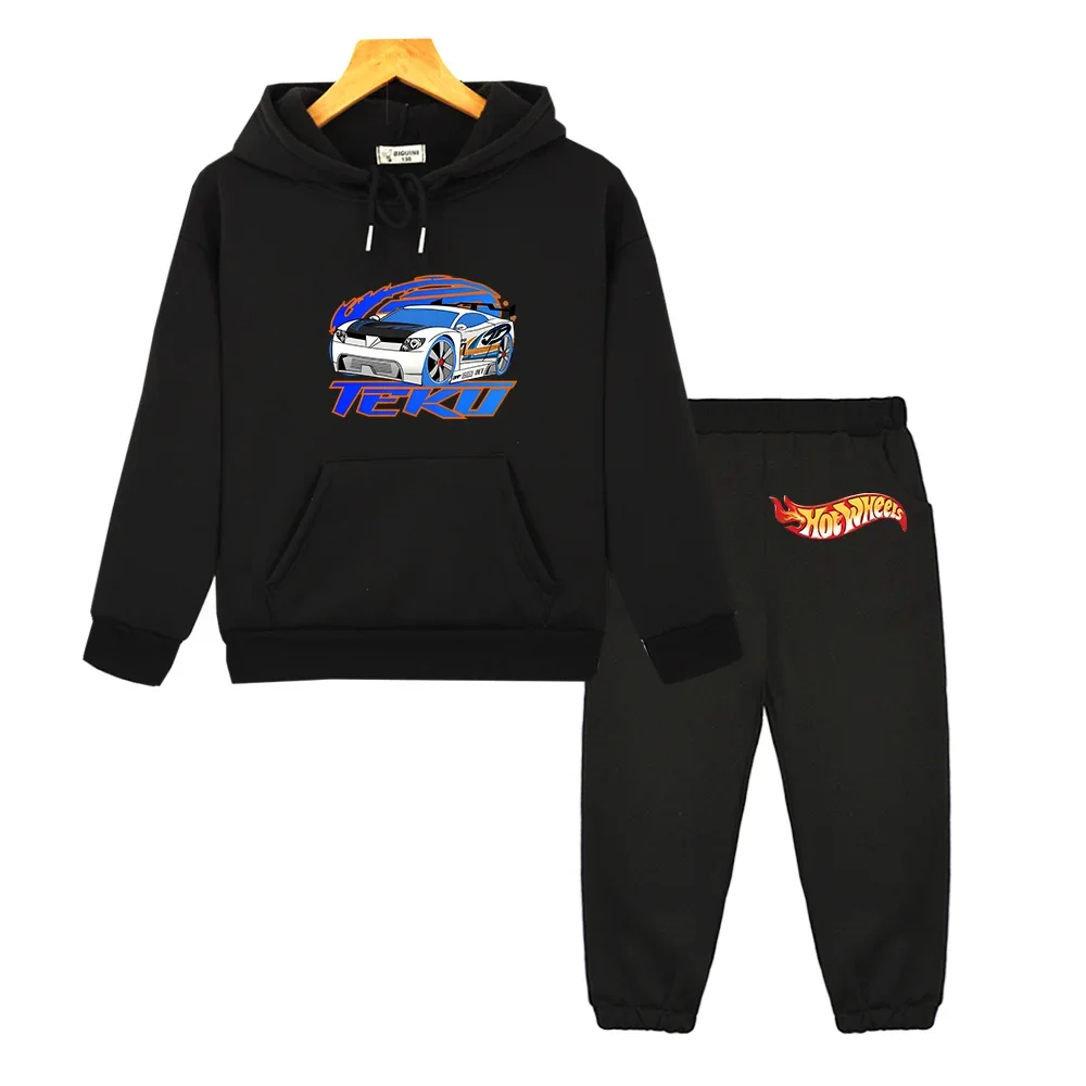 Hot Wheels Fashion Boys Sportswear Sets 2023 Designer Kids Clothes Hoodies Pullover Tops 2Pcs Autumn Winter Children's Clothing