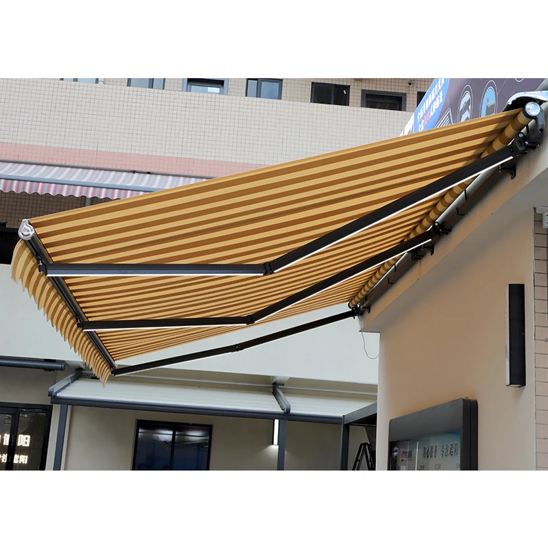 ATV&UTVAluminum Alloy LED Light Motorized Retractable Awnings Square Bar Heavy Duty Wall Mounted Folding Arm Remote Control Wate