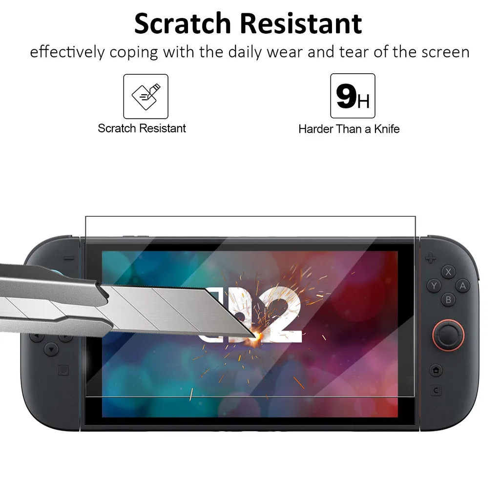 For Nintendo Switch 2 9H Tempered Glass Screen Protector Full Cover Anti Scratch Film With Thumb Grip Caps Console Accessories