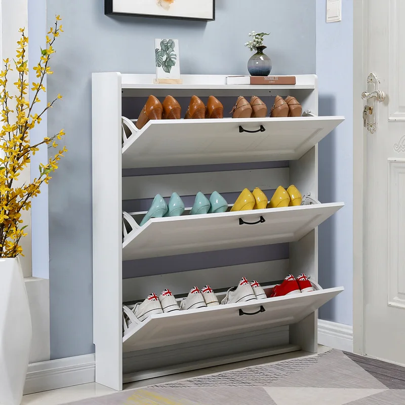 Thin Flip-Foot Shoe Cabinet - Modern Entryway Organizer, Space-Saving Slant Door Storage, Real-Wood Look, Easy Assembly