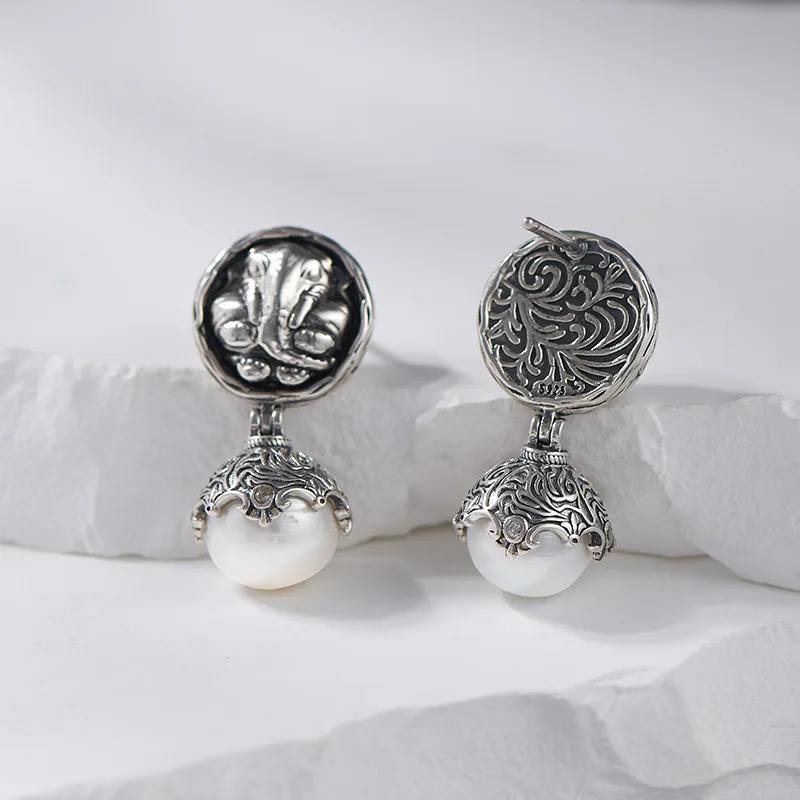 S925 Sterling Silver Charms Studs Earrings for Women New Fashion Eternal Rattan Elephants Pattern Pearl Ear Studs Free Shipping