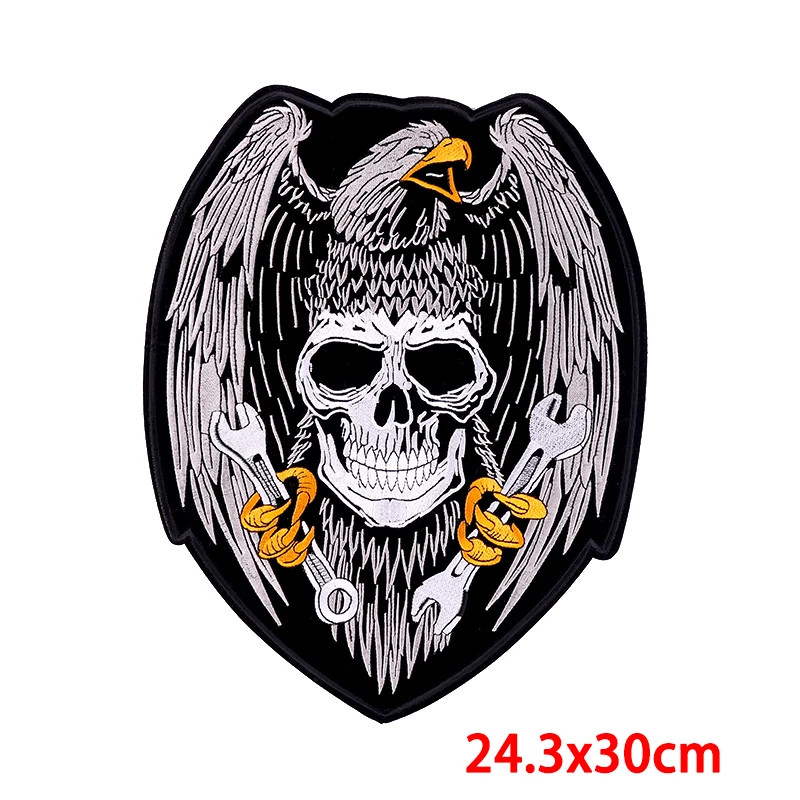 Punk Skull Large Embroiderdy Patch For Clothing Motorcycle Biker Patch Back Embroidered Patches On Clothes Jacket Sew Sticker