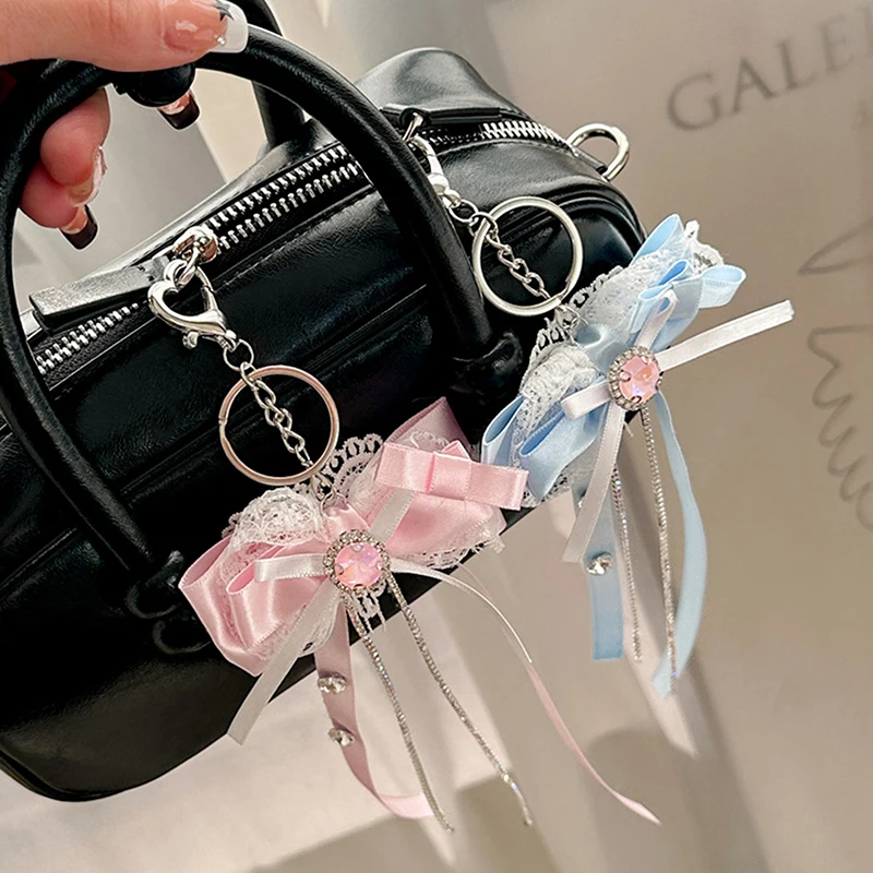 Porte-clés nœud papillon en dentelle coréenne, porte-clés ruban nœud doux Kawaii, pendentif de sac girly, breloque pour sac à dos, cadeaux pour meilleur ami