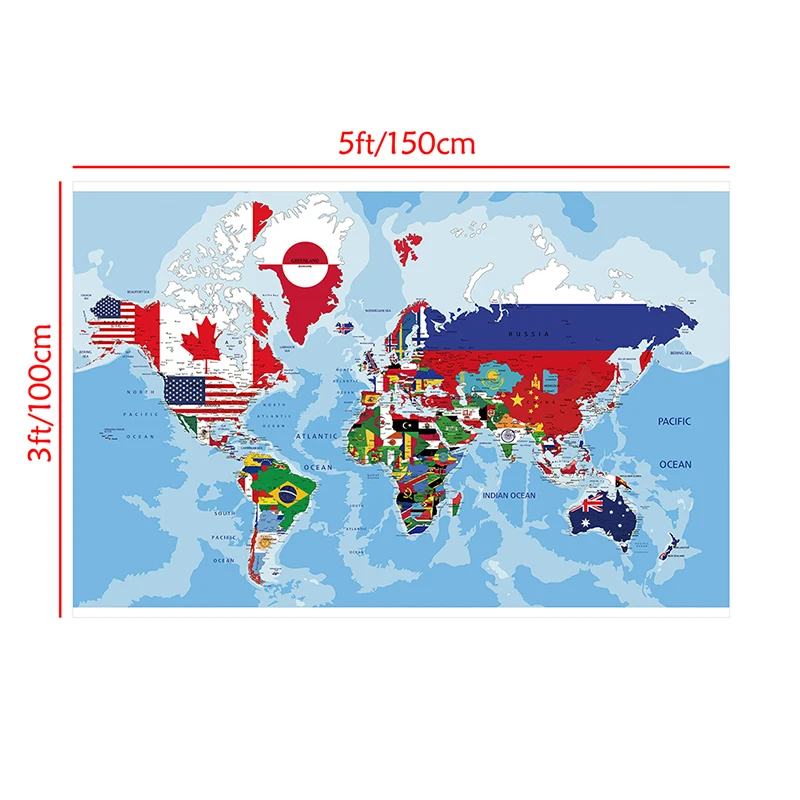 The World  Map Decorative Hanging Picture Non-woven Canvas Painting Creative Poster Wall Home Office School Supplies 150*100cm