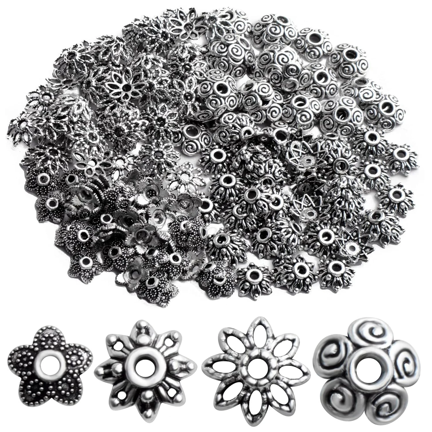 

200pcs Flower Bead Caps Tibetan Alloy Flower Caps Bead End Caps Loose Beads for DIY Earrings Bracelet Necklace Jewelry Making
