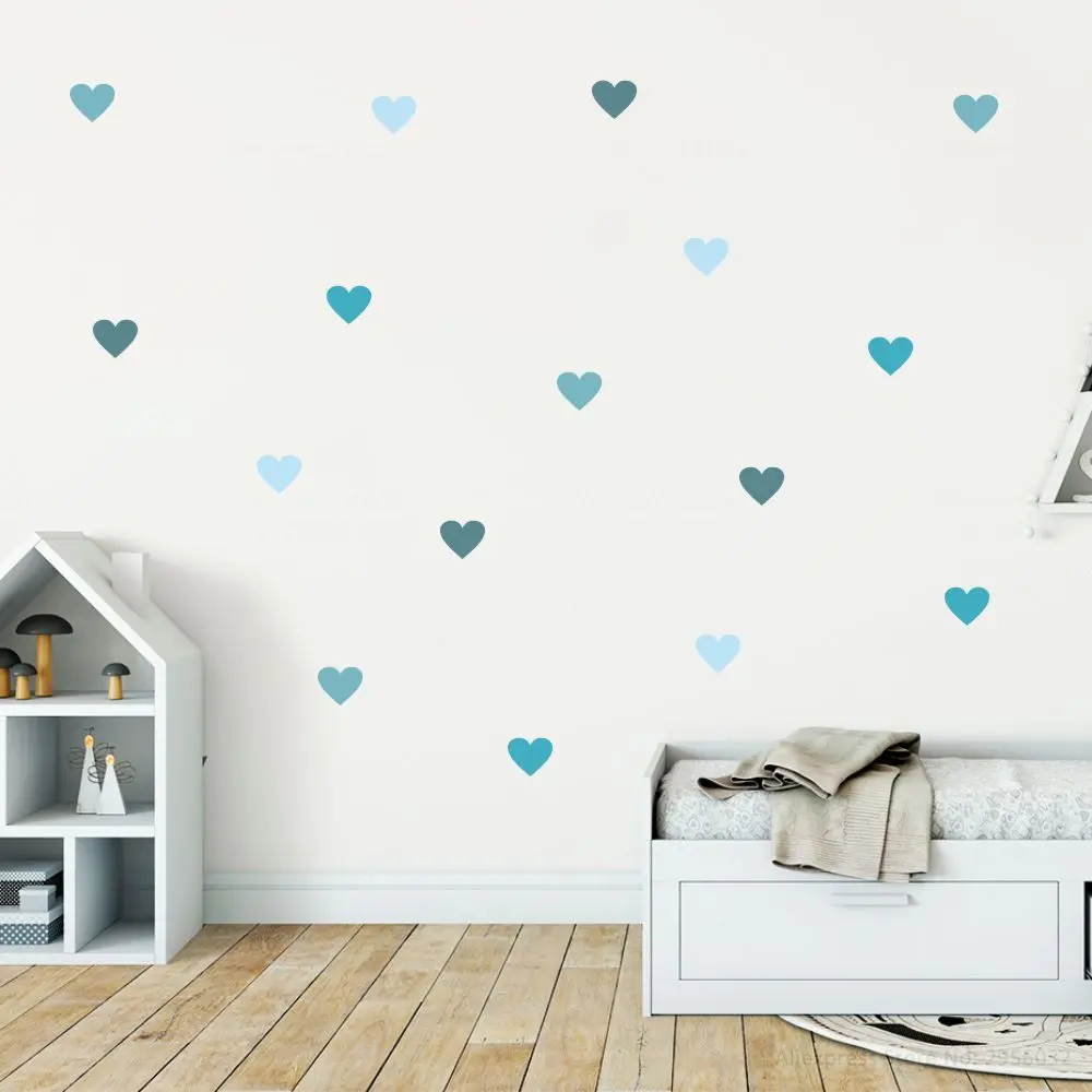 Kit C/16 Hearts 6x5cm Wall Sticker Colorful Heart Tones Children's Pastels-Baby Blue