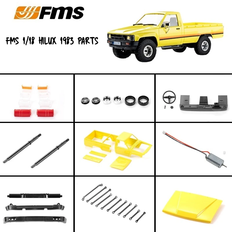 FMS 1/18 Hilux 1983 części do zdalnie sterowanego samochodu opony amortyzator przedni lub tylny zderzak maski szyby dachowe wał napędowy