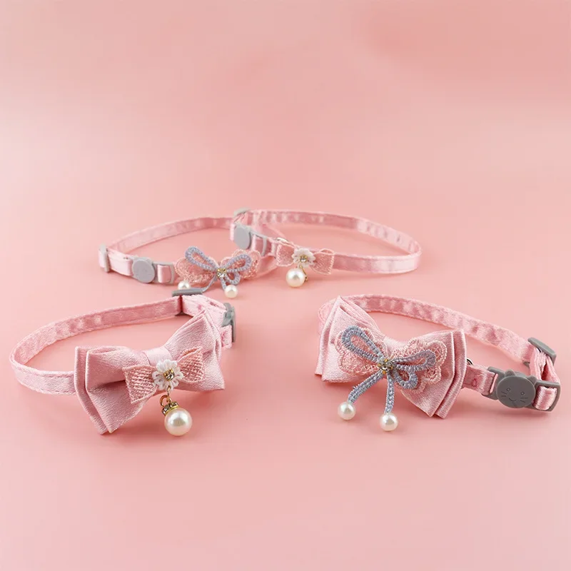 Pet Collar Pink Lace Bow Hanging Bead Cat Choker Bell Dog Cat Supplies Pet Accessories Dog Accessories Dog Cat Products