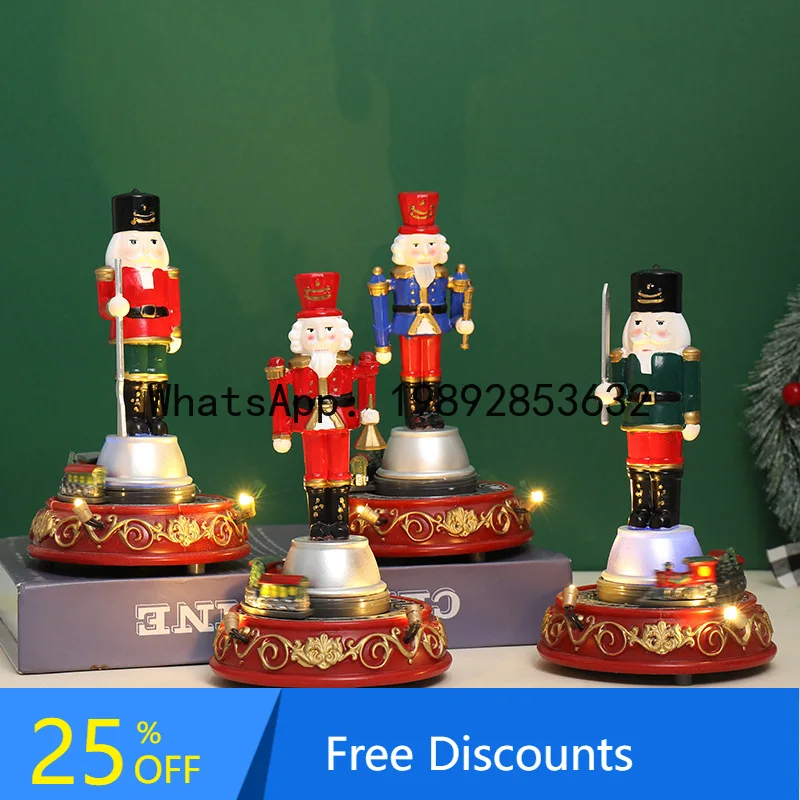 

CZ Christmas Glowing Music Resin Ornament Walnut Soldier Train House Christmas Ornament