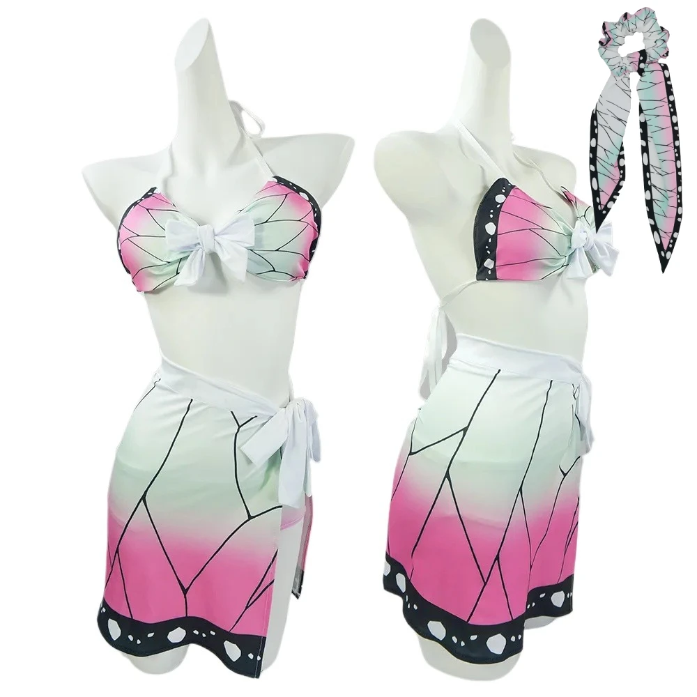 

Anime Summer Demon Bath Suit Swimwear Kimetsu Yuukaku Hen Bikini Kamado Tanjirou Nezuko Zenitsu Swimsuit Cosplay Hairbands