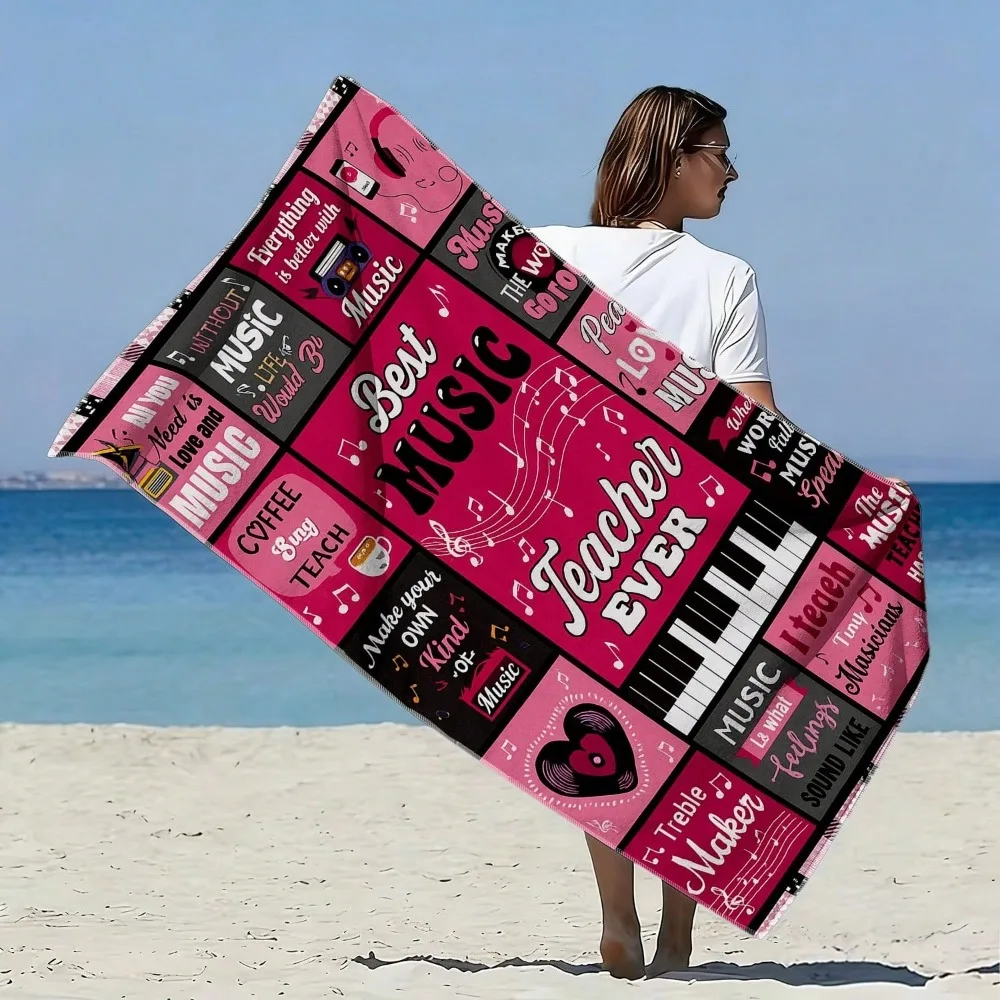 1pc Music-Themed Soft Towel for Beach, Musical Note Piano Patterns, Microfiber Bath Towel, Quick-Dry and Super Absorbent