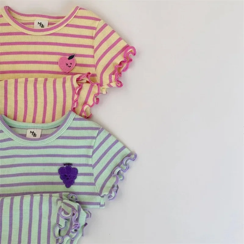 Bellbell Summer Kids Girls Outfit Ins Infant Baby Girl Cartoon Tees Suit Round Collar Loose Little Girls Shorts 2PCS Clothes Set
