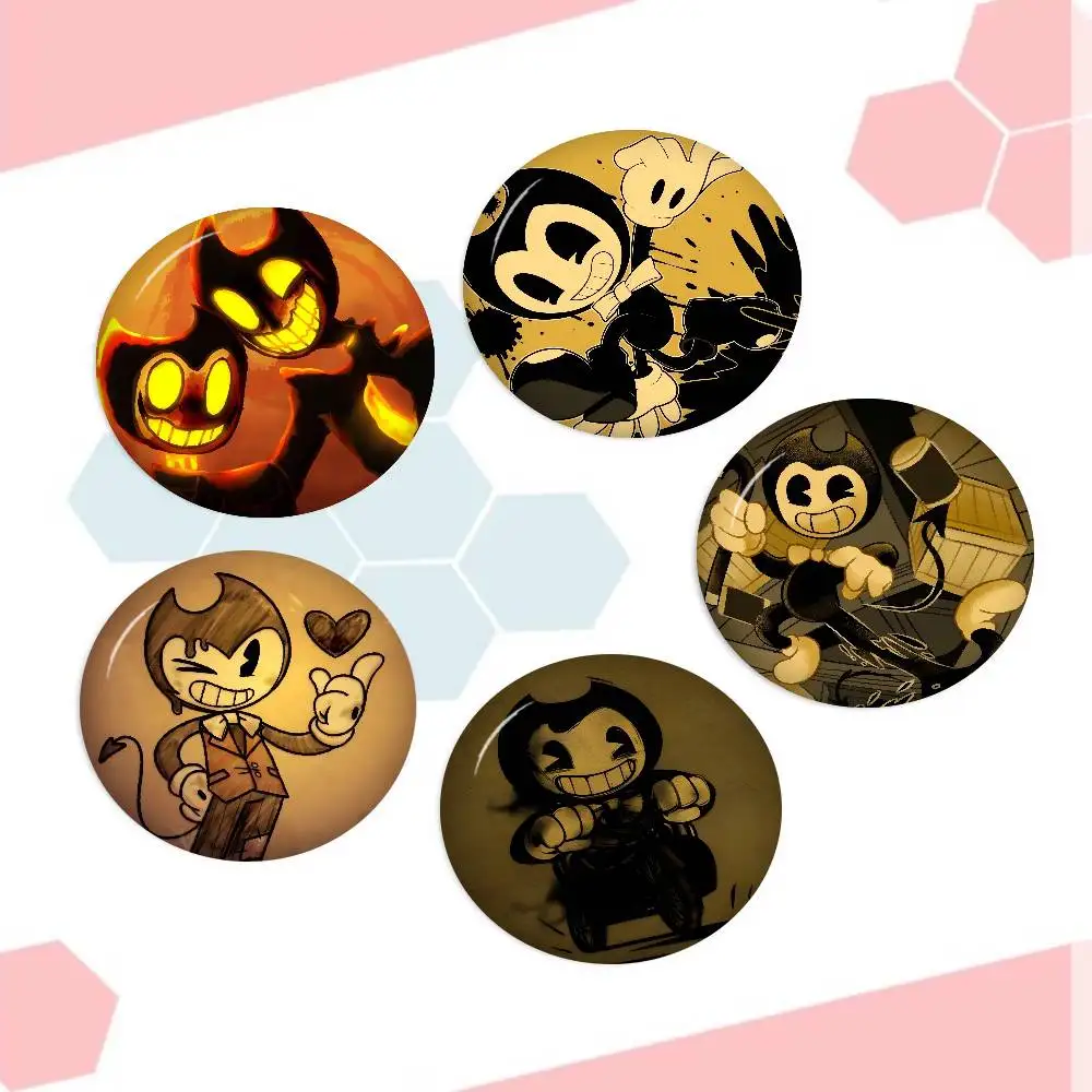 Figure Icon Badge Handmade Tinplate Brooch For Backpack Clothes Game B-Bendy And The Ink M-Machine Cute Anime Chest Ornament