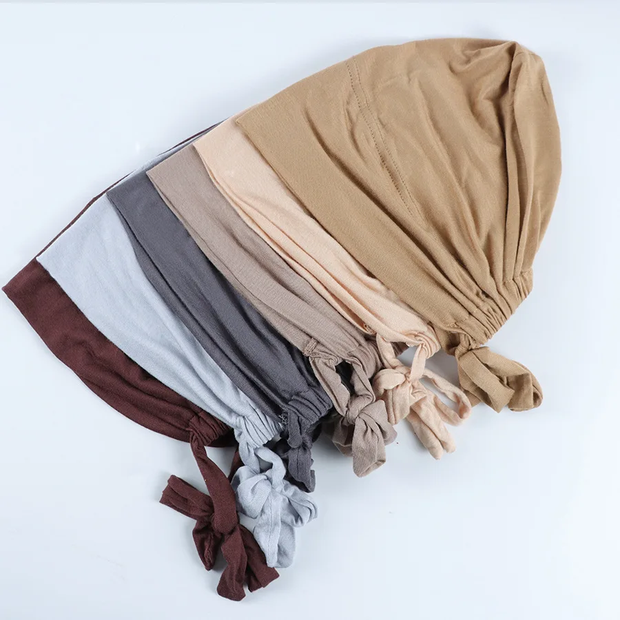 Adjustable Hijab Inner Cap with Tie Muslim Ramadan Elastic Undercap Modal Cotton Instant Bonnet Turban Caps for Women